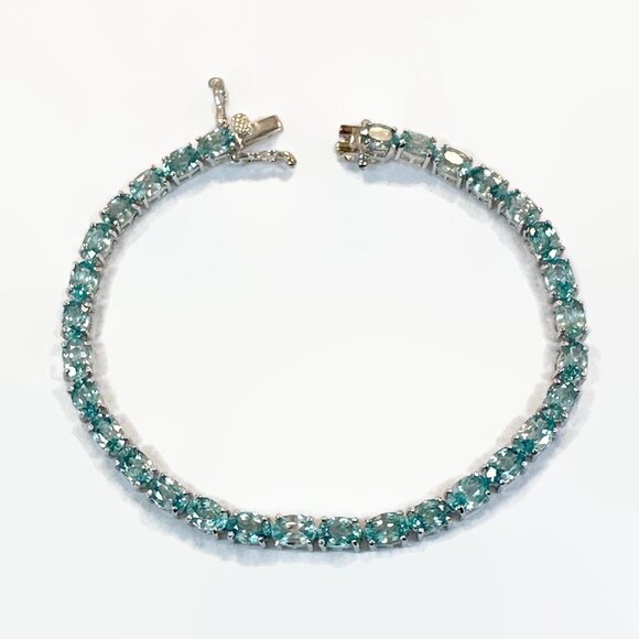 Chuck Clemency Jewelry - Blue Topaz Bracelet, Sterling Silver, Vintage, Chuck Clemency, STS, Faceted, 8"